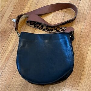 MADEWELL Black Leather Crossbody Leopard Everyday Saddle Bucket Bag